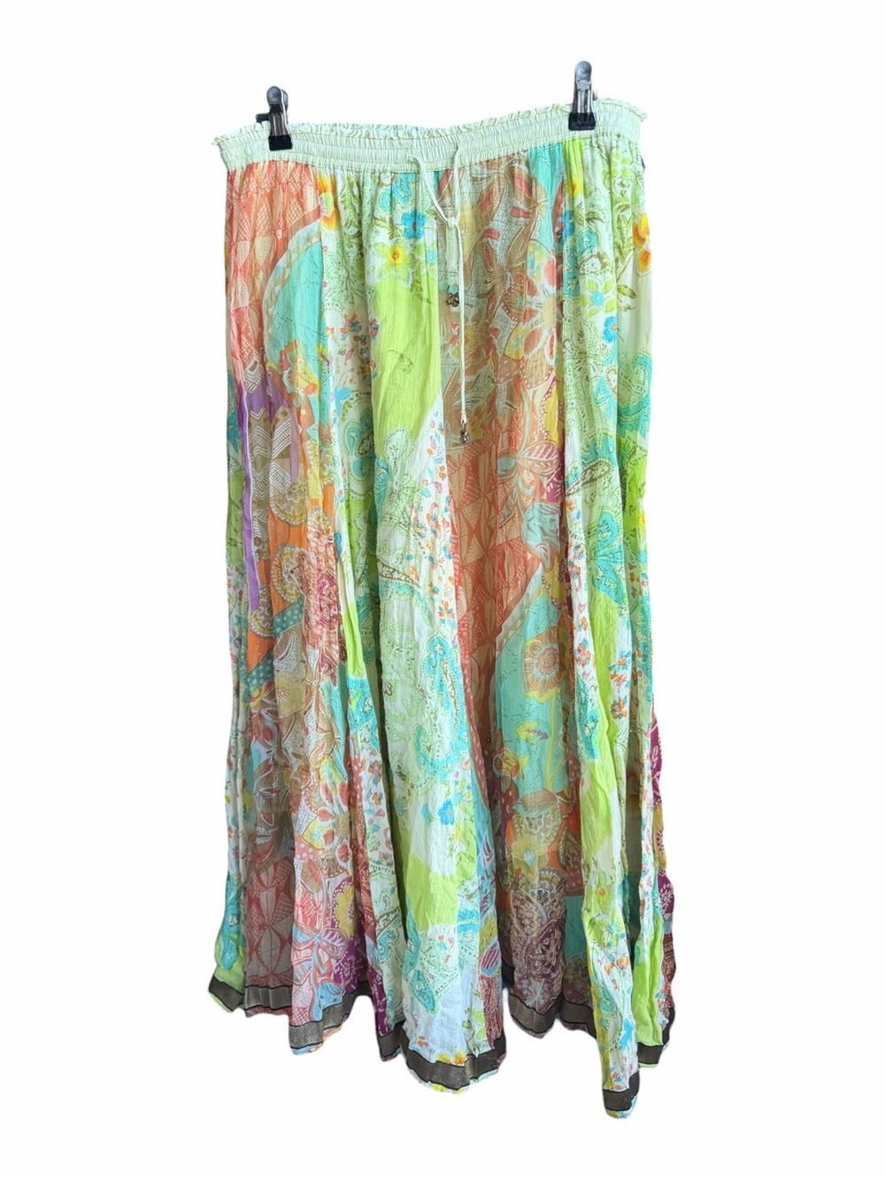 Anu by Natural Patchwork Boho Maxi Skirt Multicolor Floral Paisley Drawstring XL